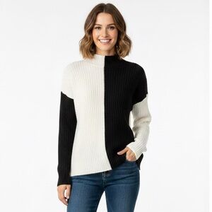 Absolutely Famous Black and White Colorblock Ribbed Sweater